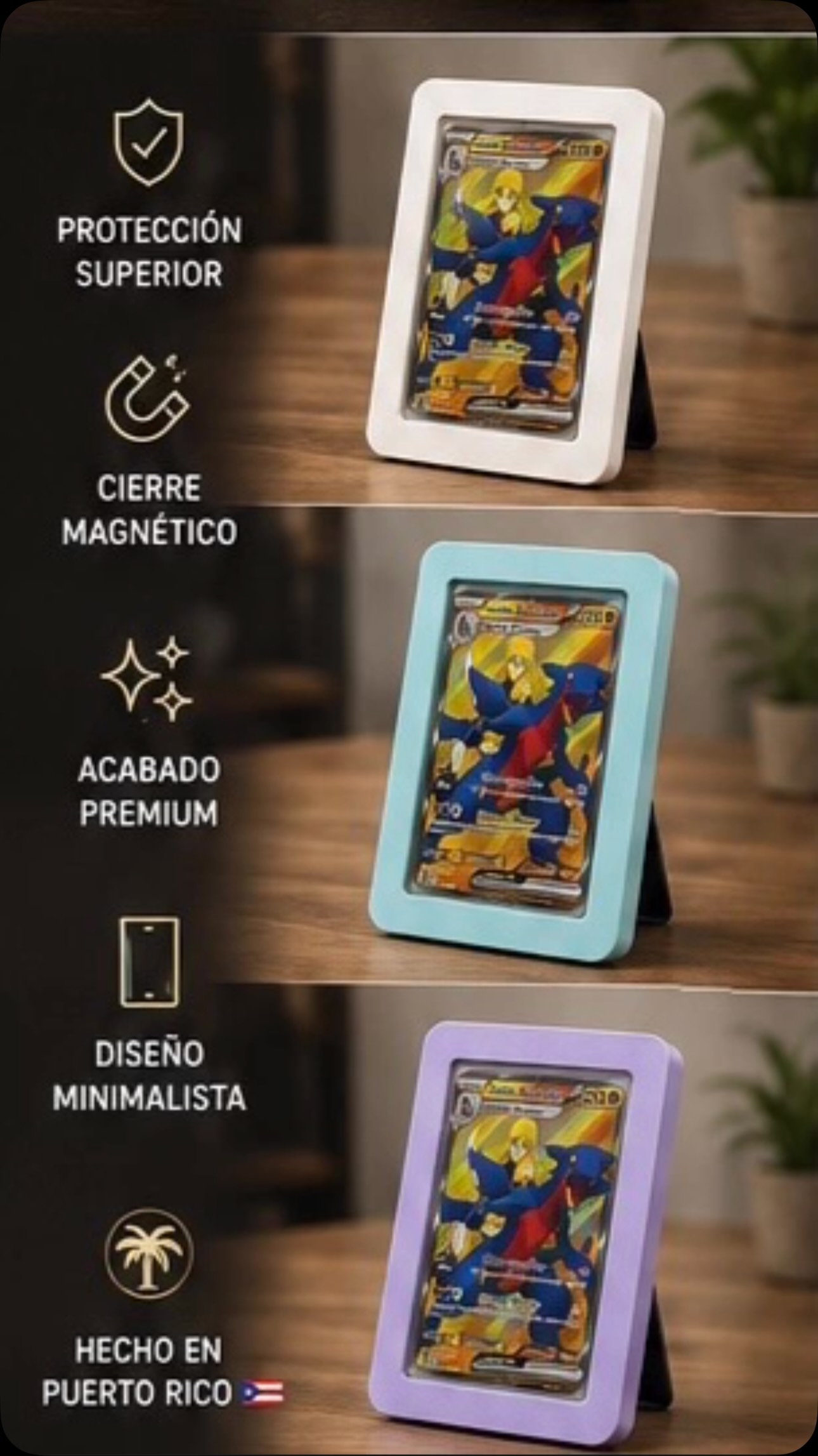 Marcos para cartas coleccionables en blanco, azul claro y lavanda